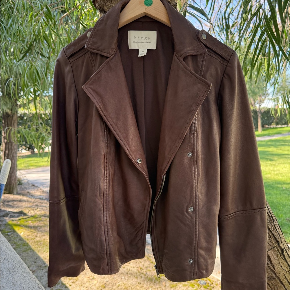 hinge Chocolate Brown Leather Jacket - image 3